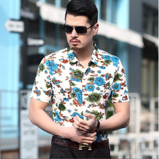 Flower Style Casual Men Shirt Long Sleeve and Slim Fit Mens Clothes